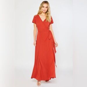 Terracotta Flowy Maxi Wrap Dress